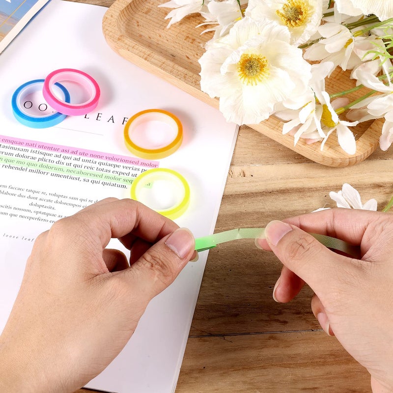 KINBOM 5 Rolls Removable Neon Fluorescent Tape, 5 Colors Transparent Colored Tape Highlighter Tape Roll for Books, Teachers, Bible, Reading, Textbooks, School, Home, Office (0.24inch x 16.4ft) - Image 4